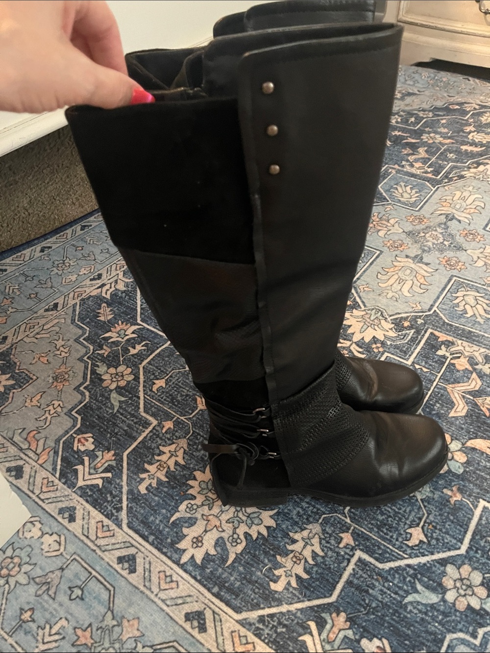 Women’s Black Over-the-Knee Fashion Boots with Buckle Detail